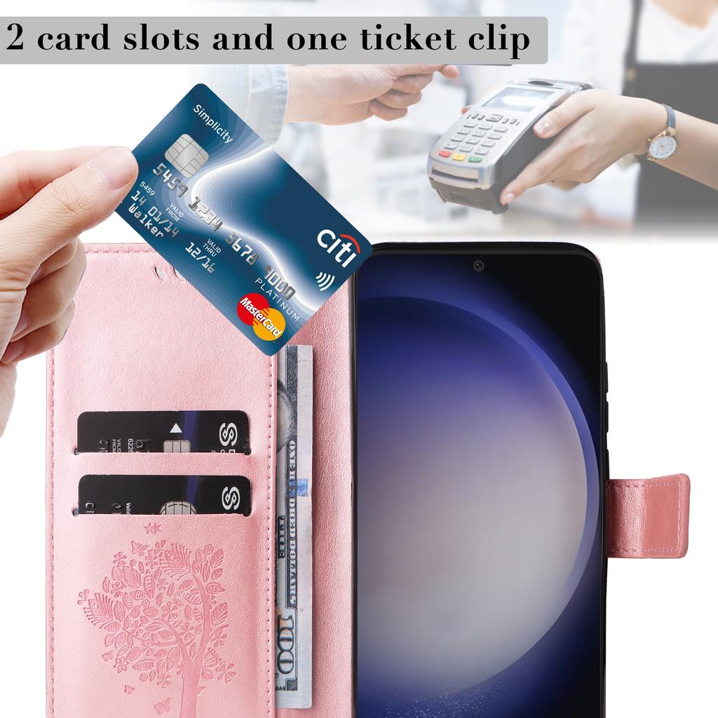 Etui na telefon Samsung Galaxy S25/Galaxy S24 ze stojakiem Wzór drzewka dla kota Skórzany portfel Pokrowiec na telefon komórkowy