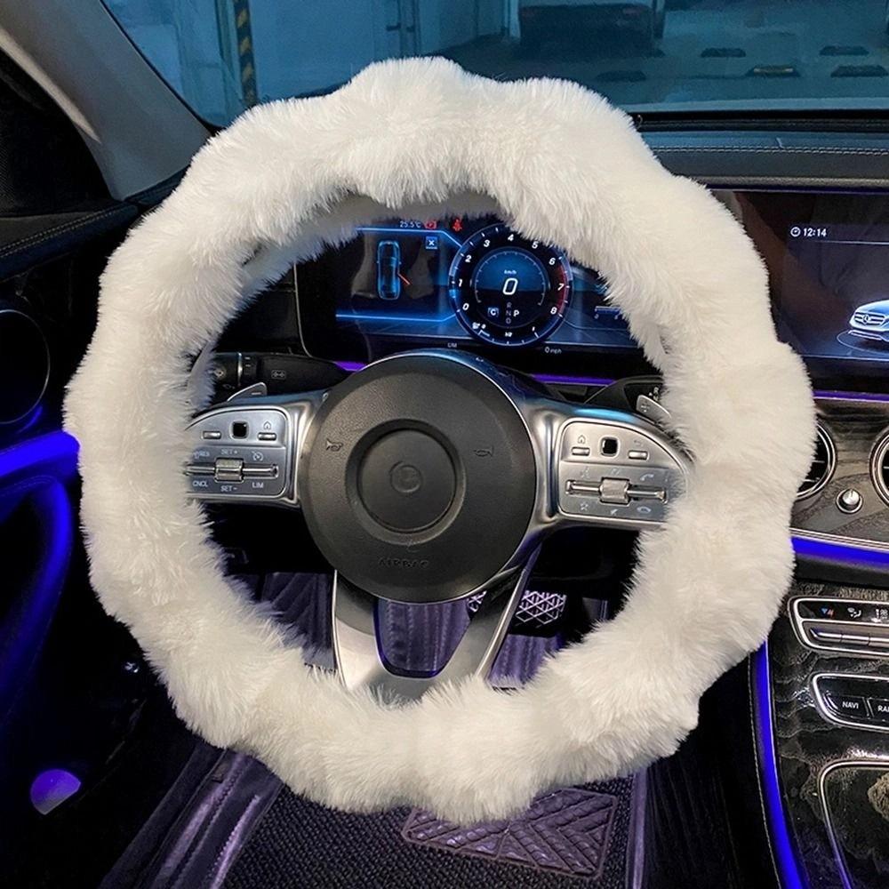 Cute Fluffy Steering Wheel Cover Bow Design Anti Slip Steer Wheel Protector Wave Shape Soft Steering Cover Girls Car Decoration