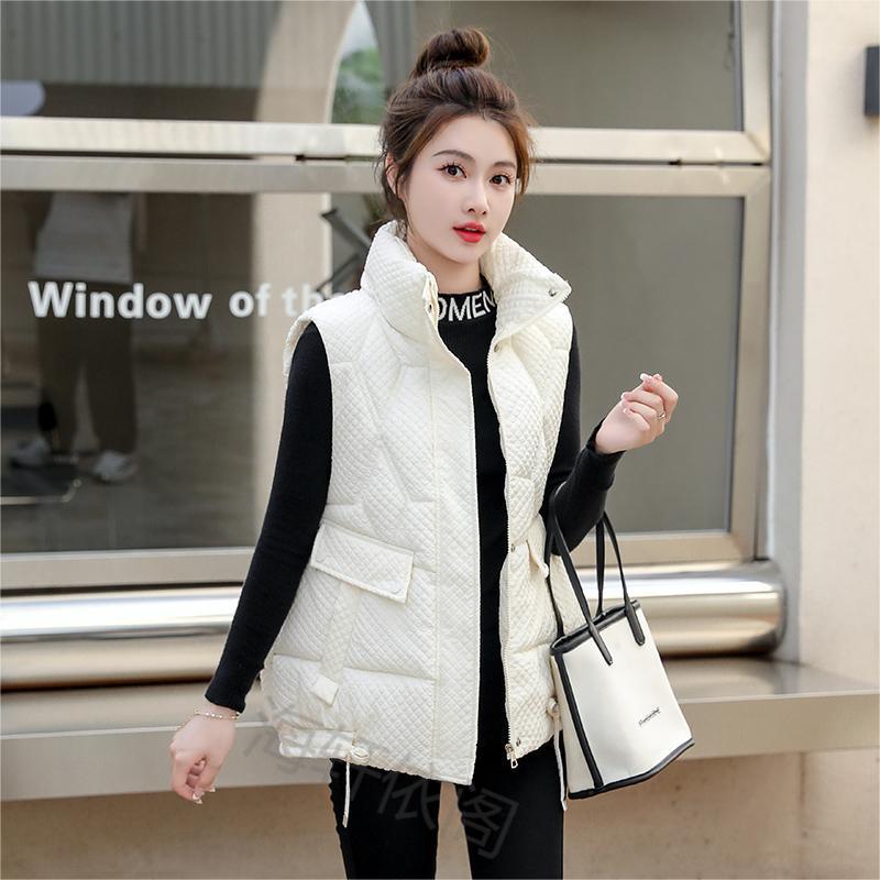 

Осенняя свободная посадка в корейском стиле, куртка с воротником-стойкой, утолщенный хлопковый жилет для женщин XXL бежевый