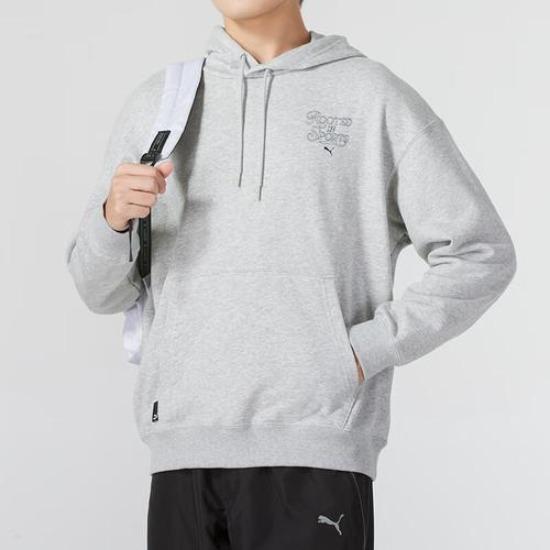 PUMA Embroidered Letter Hoodie Casual Sweatshirt for Men in Gray 631036-04