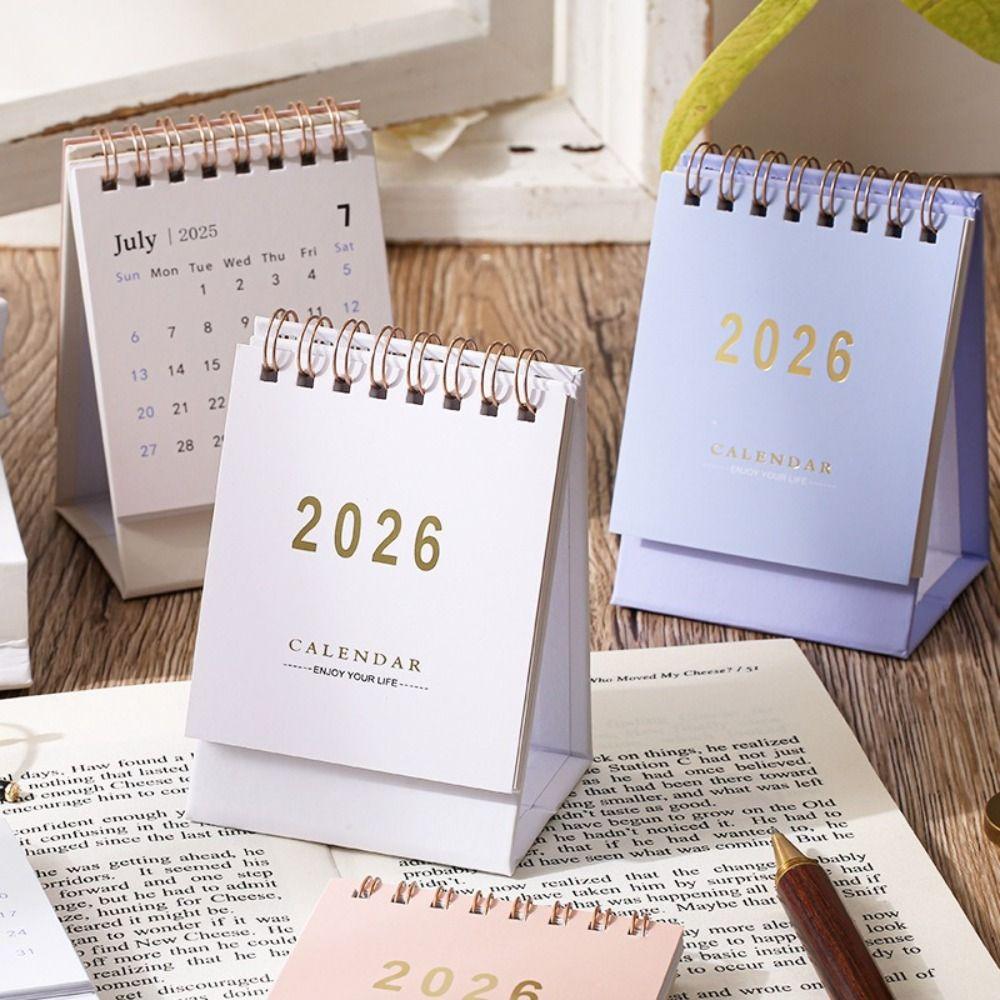 New Small Size Desk Calendar Thick Paper Mini Design Desk Planner Creative Style Coil Binding Daily Planning Supplies Study Use