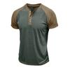 Men's Summer Short Sleeve T-Shirt Fashion Patchwork Henry Collar Button Casual Tees Tops