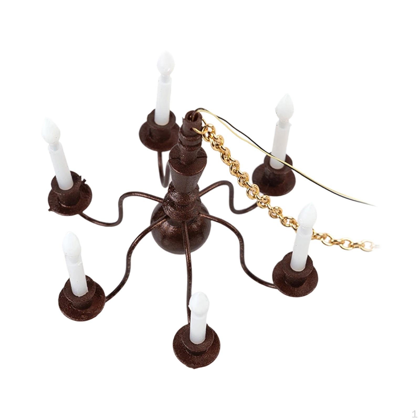 

1/87 Miniature Chandelier Model Candle Ceiling Lamp Scene Accessories Copper 14.5cmx6cm