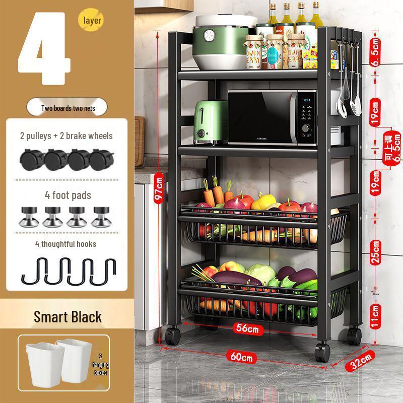 Multi-Layer Kitchen Storage Rack with Wheels for Microwave and Vegetables
