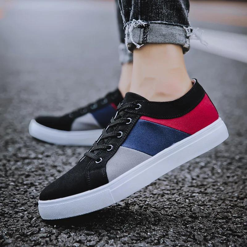 Mode Herren Schwarze Lässige Canvas Schuhe Herren Leichte Atmungsaktive Rutschfeste Schnürschuhe Vulkanisierte Flache Slipper Große Größe Zapatos Hombre