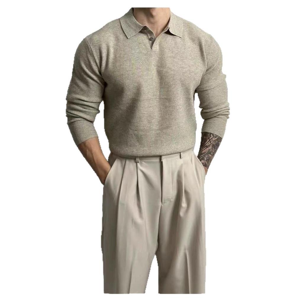 Maglione Polo a Maglia Premium da Uomo - Stile Coreano, Delicato sulla Pelle, Versatile, Vestibilità Larga, Look Maturo