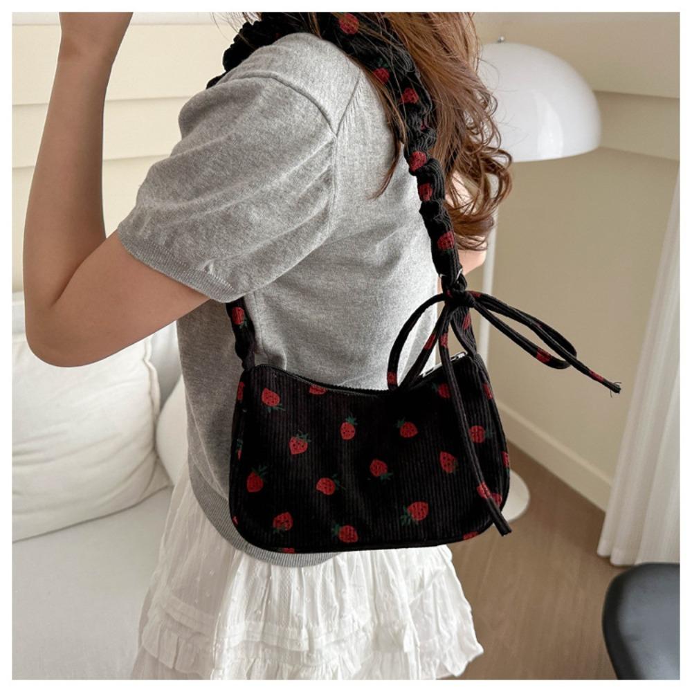 Geantă Tote Nouă din Catifea Dulce Trendy Capacitate Mare Fermoar Geantă de Sub Braț Blândă Femei Fete Y2k Geantă de Umăr Căpșuni