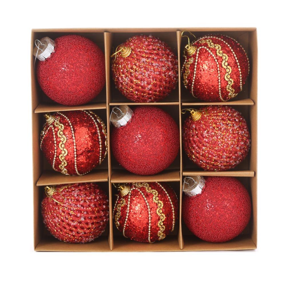 9pcs 8cm Christmas Hanging Balls Set Glitter Xmas Tree Ornaments  Home New Year Gifts