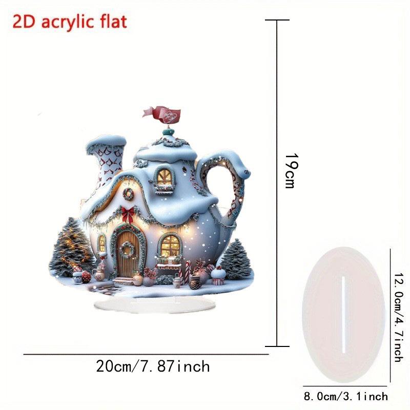 Cross-border Art Kettle Snowing Cabin Acrylic Inspirational Sign: Desktop Ornament Home Decoration Gift