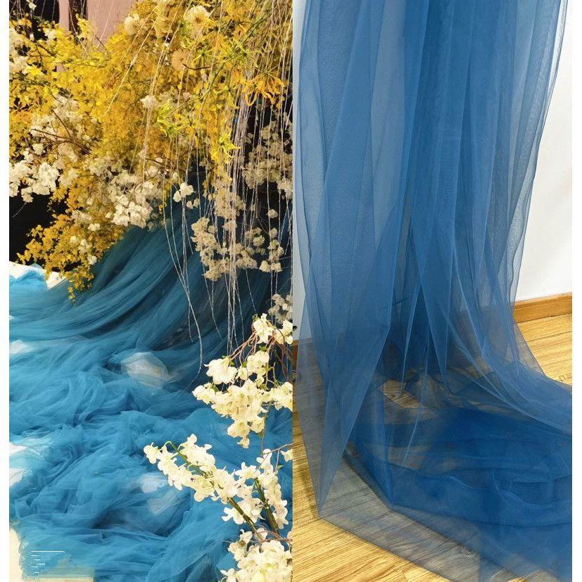 

Blue-colored encrypted flowing soft net fabric suitable for wedding dresses formal gowns and designer clothing fabrics 1.6M&1M темно-синий