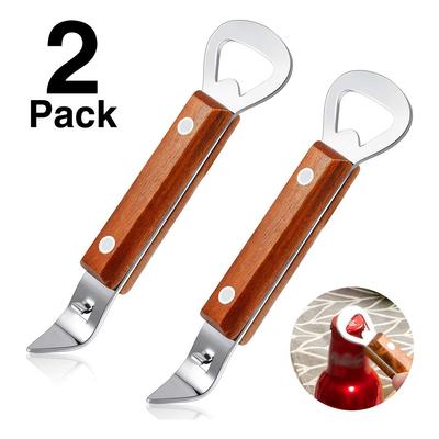 2 Stück Edelstahl Dosenöffner Stanze Flaschen Bieröffner mit Holzgriff
