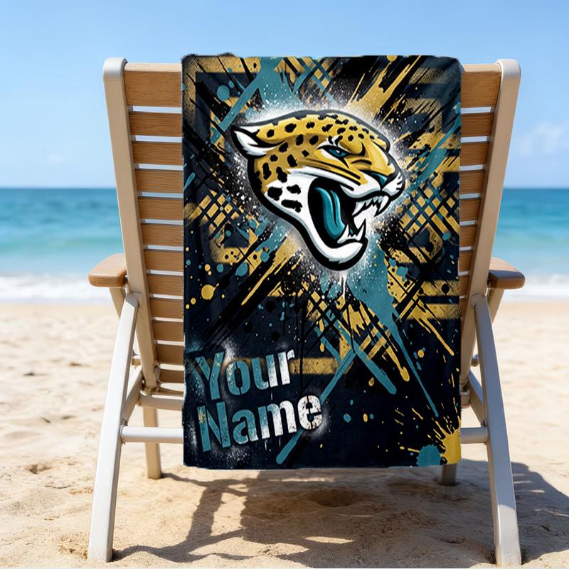 Custom Name Beach Towel Jacksonville Team Spirit Beach Towel, Soft Microfiber, Gift for Her/Him, Birthday, for Pool, Beach, Travel, Fan Gifts