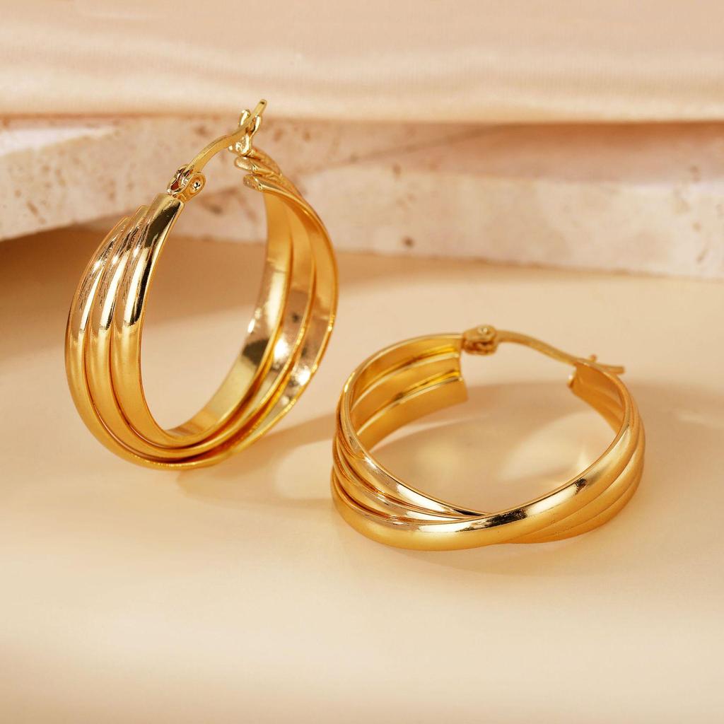 2025 Trendy Titanium Steel Multi-layer Earrings for Women - European & American Ins Style, Light Luxury, Versatile Jewelry, Fast Shipping