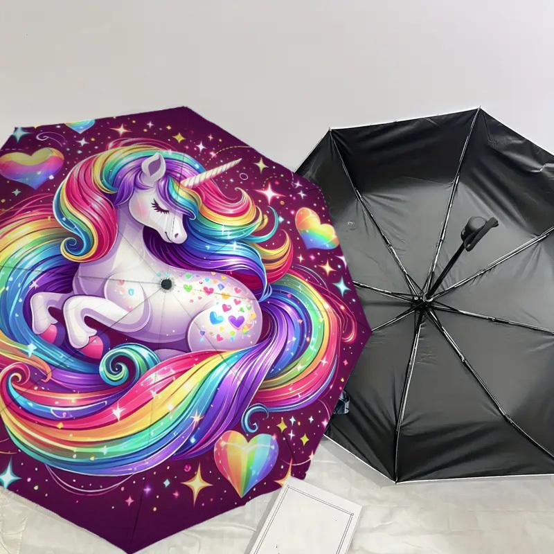 1pc Rainbow Unicorn Fantasy Art Umbrella with Plastic Handle,Suitable for All Seasons Home Travel Outdoor UmbrellaDD1407
