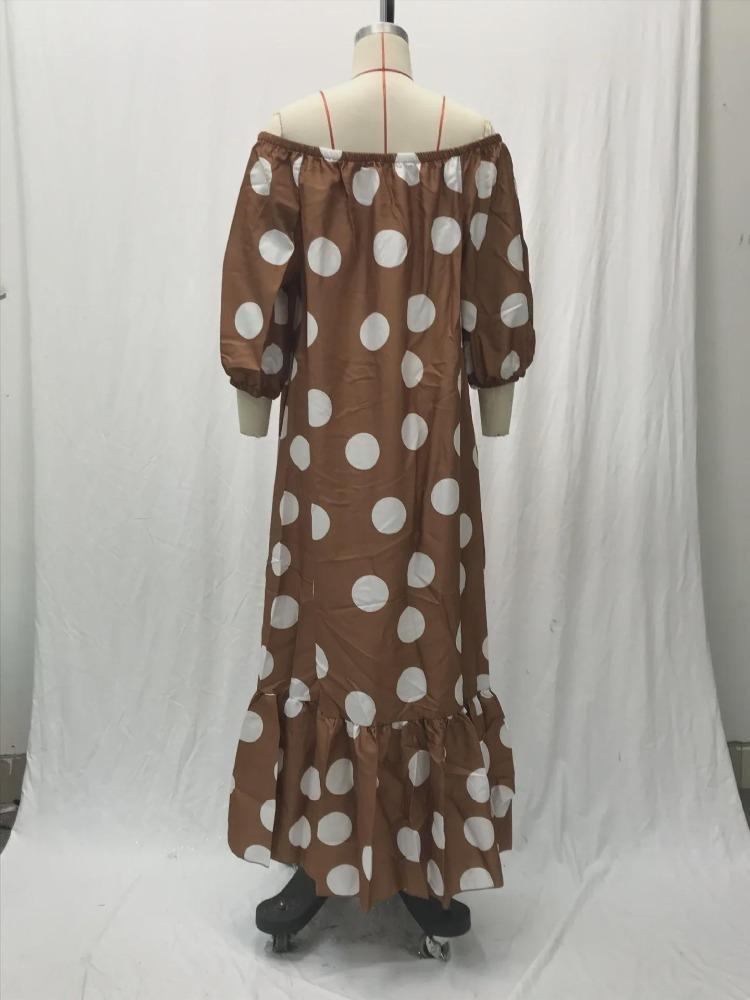 European American Style Off Shoulder Polka Dot Bohemian Maxi Dress