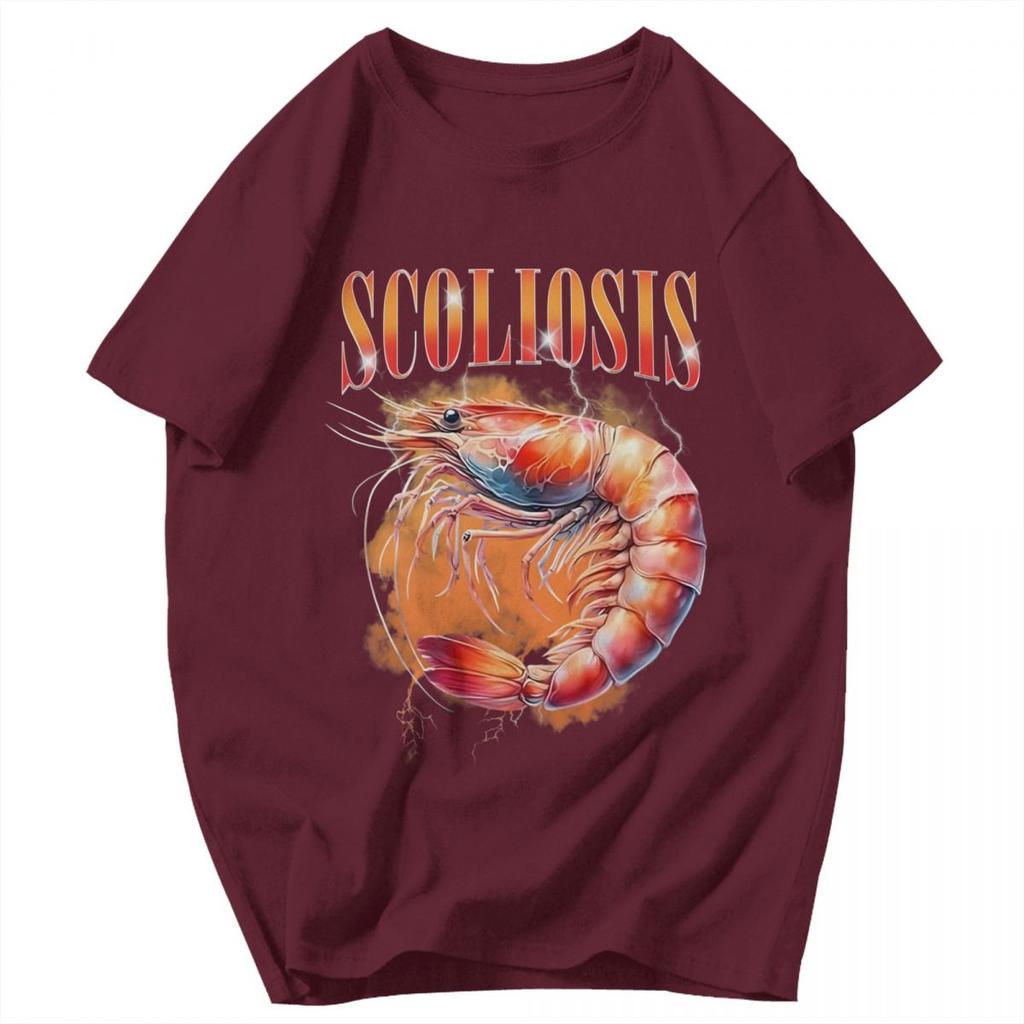 Men T Shirt Funny Shrimp Scoliosis Meme Trendy Summer Y2K Graphic Oneck Unisex Clothes T Shirts