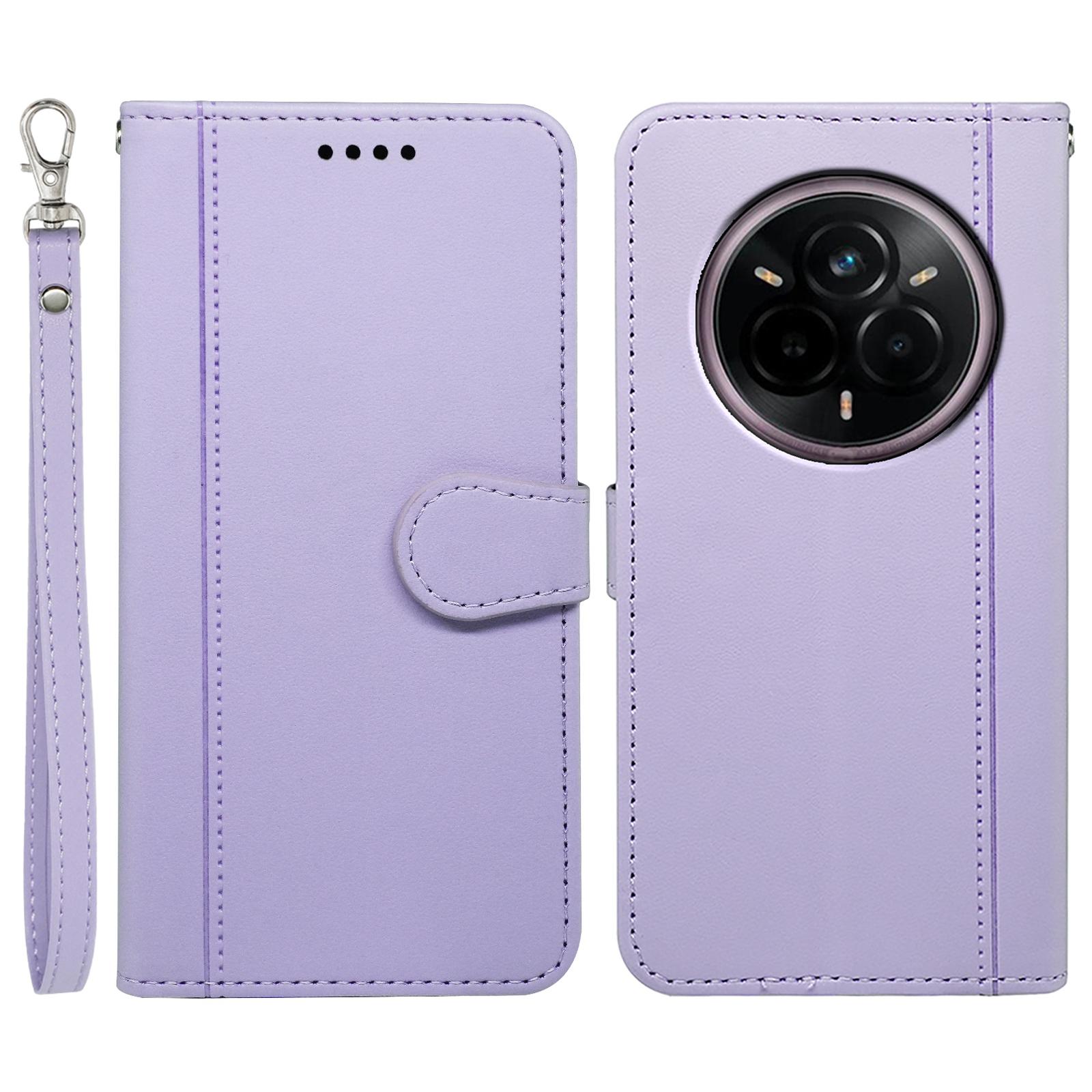 

For Realme 14 Pro+ 5G Wallet Case Magnetic Snap Leather Phone Cover with Strap Purple