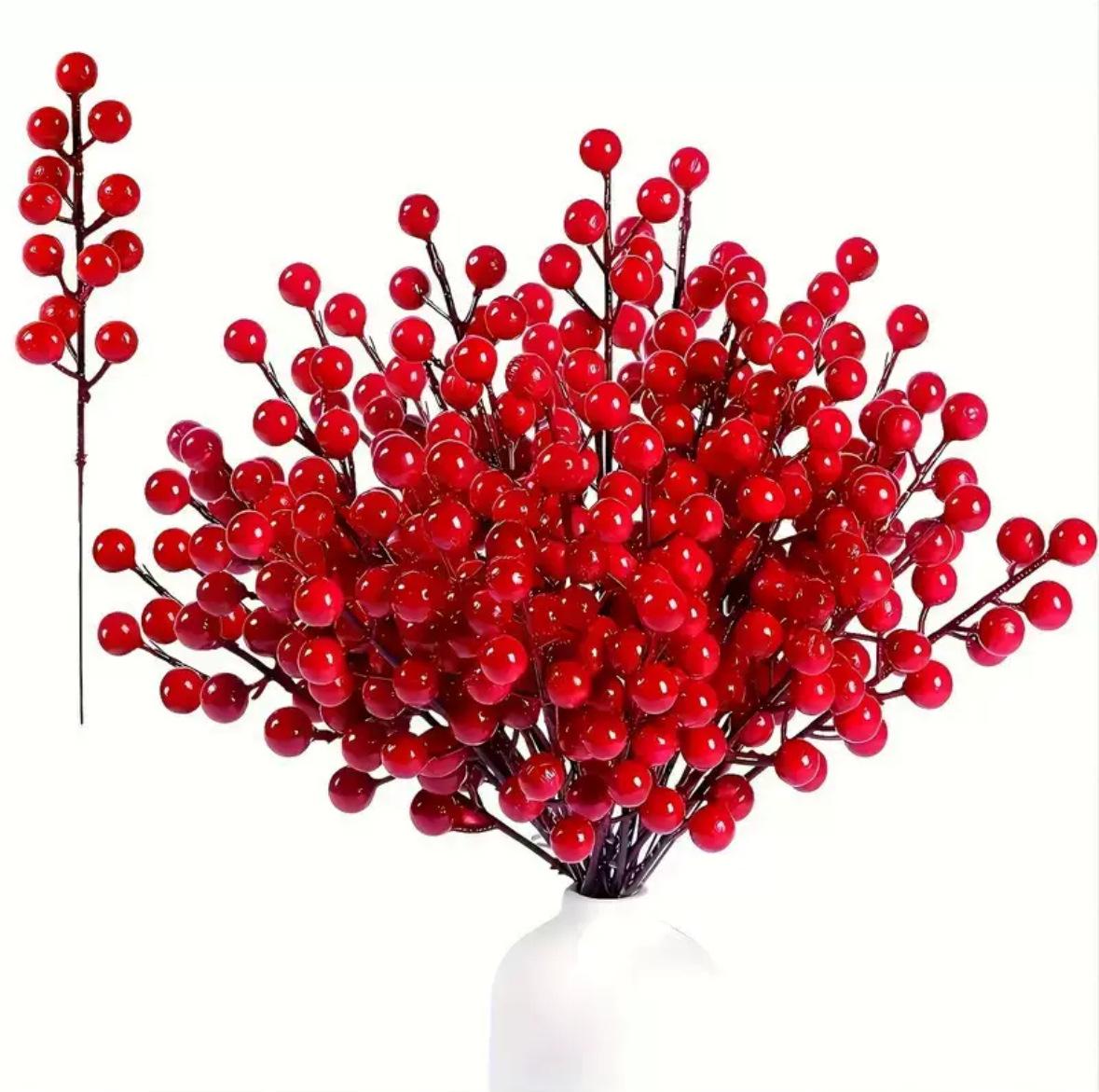 

Three-Pronged Artificial Pine Branch with Red Berries