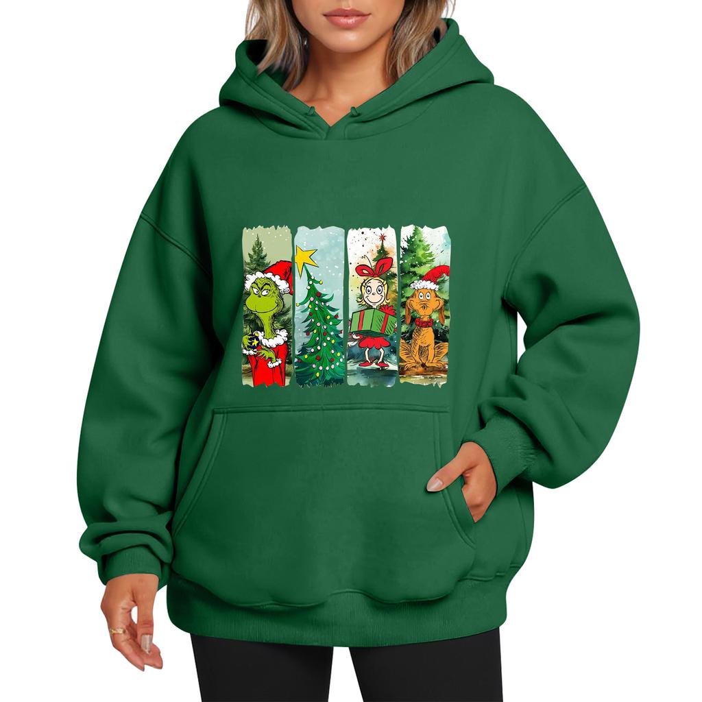 Ladies' Christmas Style Printed Hoodie With Wool And Pockets For Women