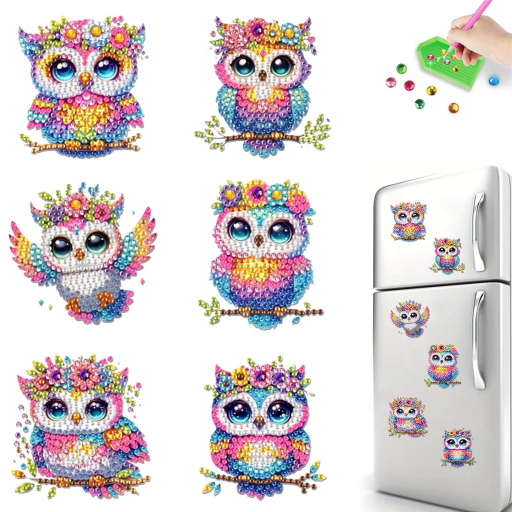 6pcs 2D/flat Acrylic DIY Animals Diamond Painting Magnets DIY Art Fridge Magnet Refrigerator Sticker Magnetic Diamond Art Decor