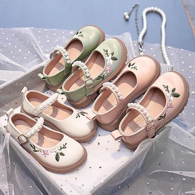 Girls' Embroidered Leather Princess Shoes - 2025 Spring/Autumn Collection, Soft Sole, for Middle and Big Kids