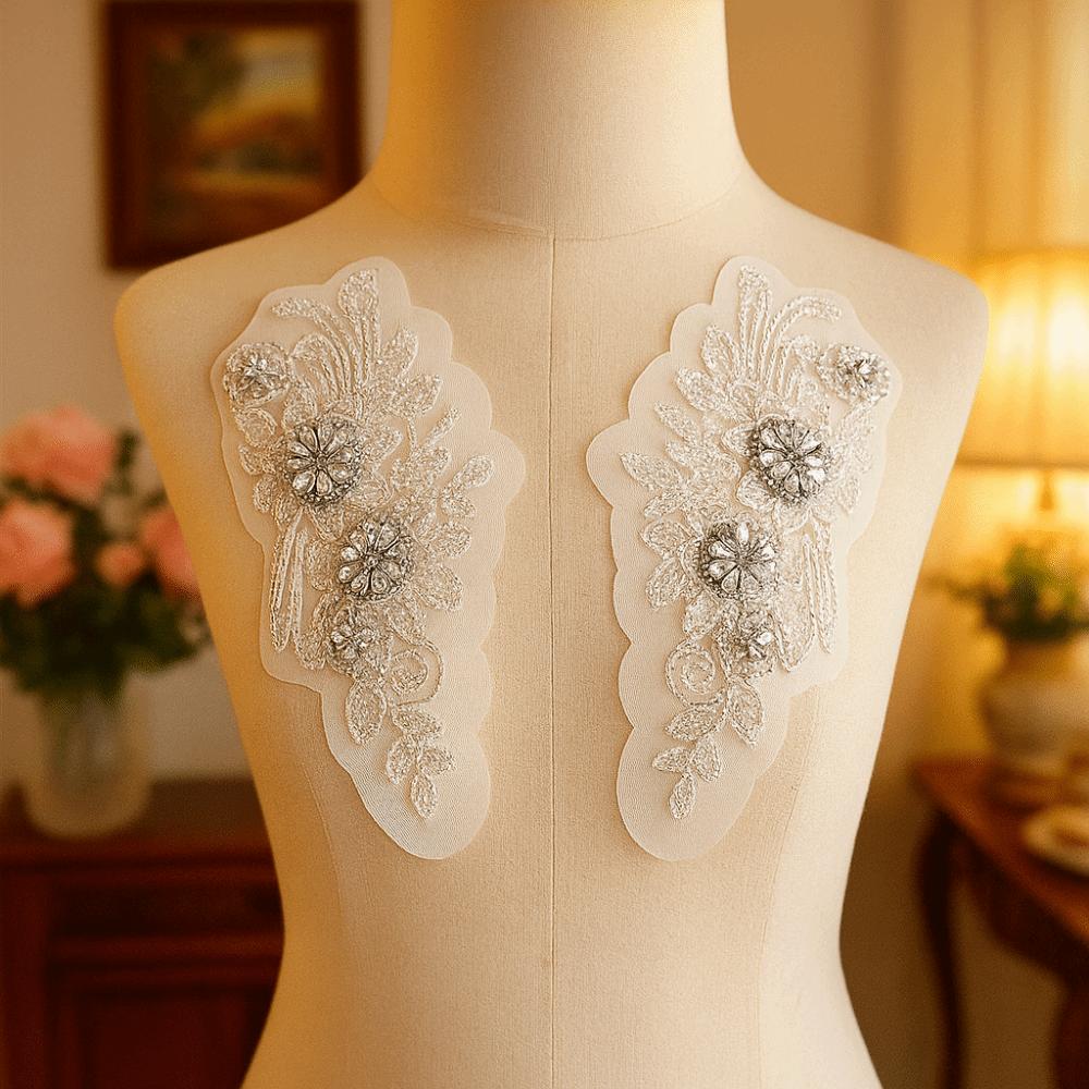 Rhinestones Lace Flower Applique Flower Design Clothing Applique Dress Patches  Evening Dress