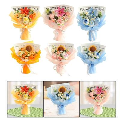 New Cotton Crochet Bouquet Sunflower Rose Woven Knitted Flower DIY Handmade Artificial Handmade Woven Bouquet Graduation Gifts