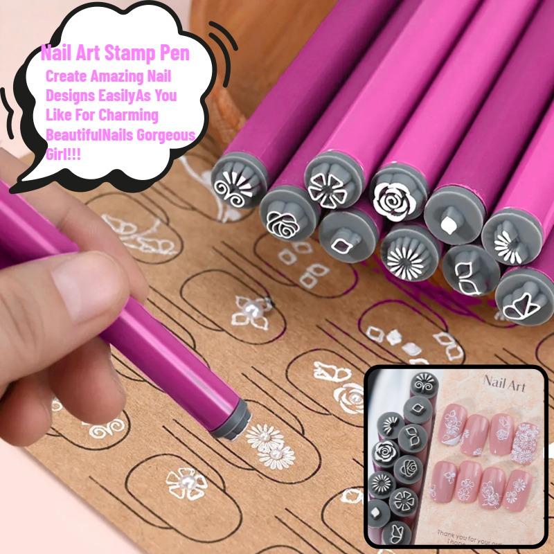 18-Piece Professional Nail Art Stamping Pen Set Interchangeable Tip Patterns Home DIY Manicure Nail Salon