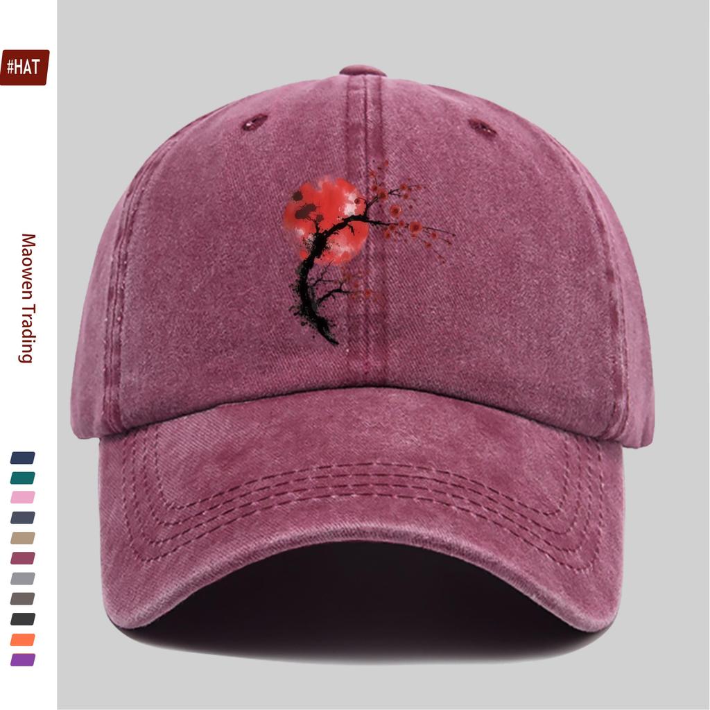 Pc Japanesestyle Red Plum Blossom Print Baseball Cap with Floral Print Design Decorative Hat Comfortable and Lightweight Hea