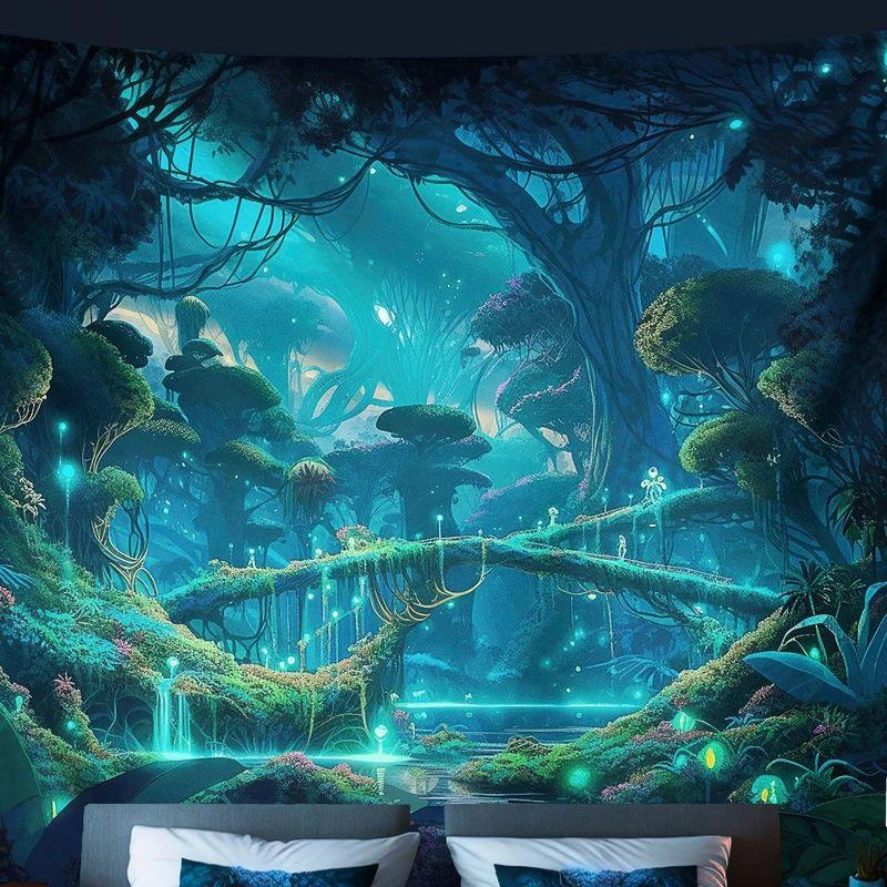 Tapestry magical fantasy forest bioluminescent art 75x100