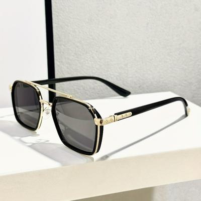 Gafas de Doble Puente Inspiración Vintage Montura de Metal Lente Cuadrada Negra Dorada Elegantes para Hombres y Mujeres