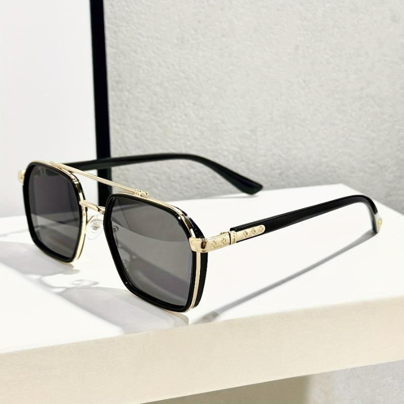 Vintage Inspired Double Bridge Glasses Metal Frame Black Golden Square Lens Stylish for Men & Women