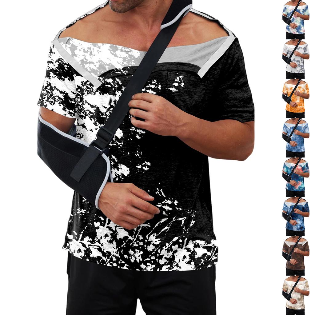 Men's Tie Dye Printed Recovery Shirt Away Short Sleeve Full Front Button Adaptive Design Top