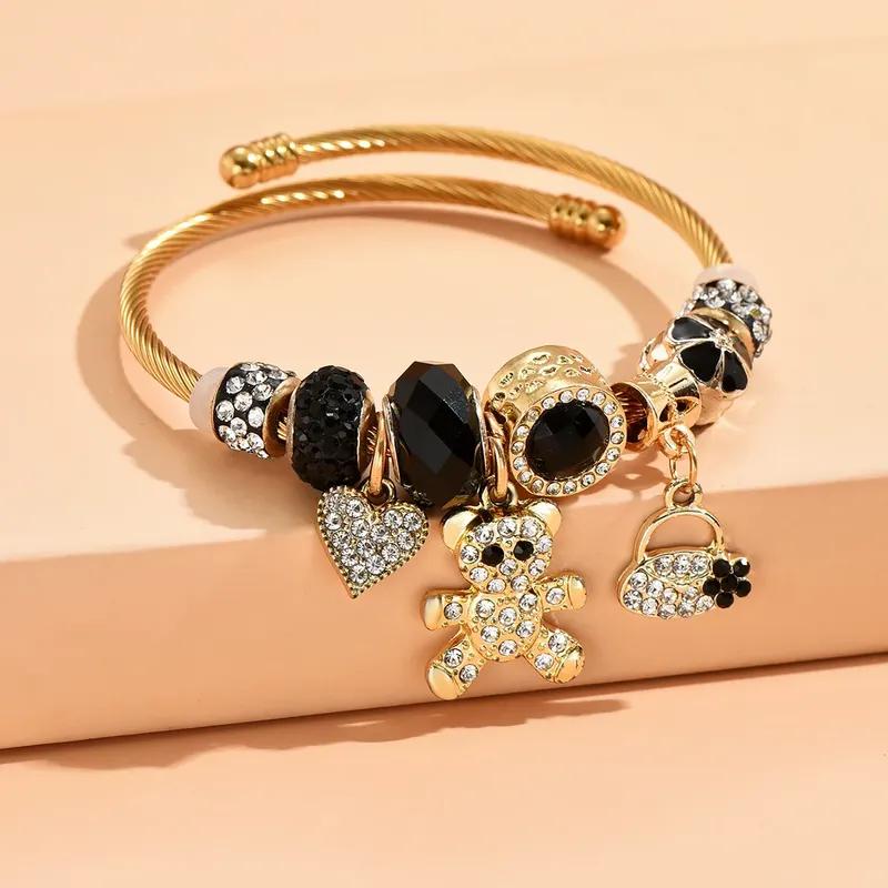 1 Pan Family Style Zircon Love Bear DIY Beaded Bracelet Versatile Handicraft Women's Bracelet