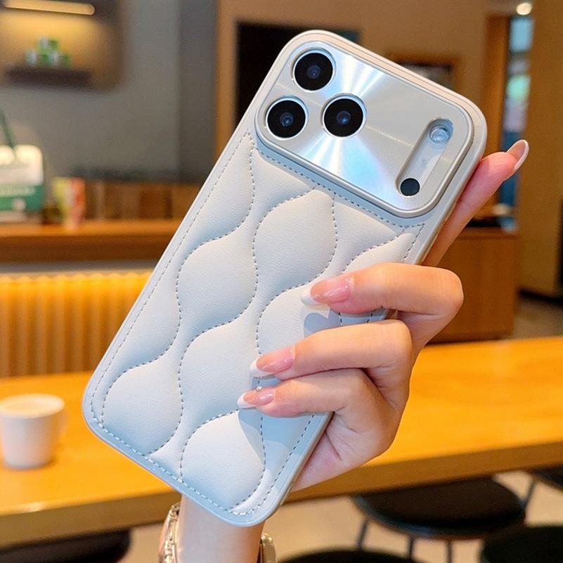 Small Fragrance Leather Grain Lens Full coverage Protection Case For iPhone 17 Pro Max 17 pro Air 16e 16 Pro 15 14 Pro Max Cover