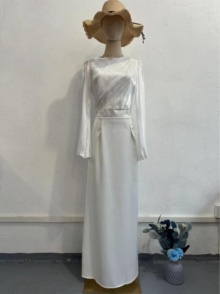 2024 Elegantes einfarbiges gerafftes Bodycon-Kleid mit taillenbetontem Design und langen Ärmeln