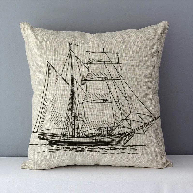 Home Decor Vintage Nautical Patterns Pillow Covers Pattern Cushion Cover Suitable for Sofa Bedroom Car Pillow Cover