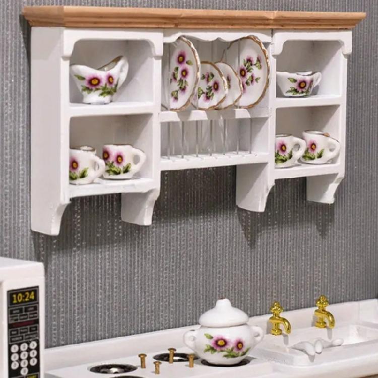 Wooden Doll House Kitchen Wall Mount Cabinet Model Figurine Storage Solution For Kids Craft Model Project Scene Display