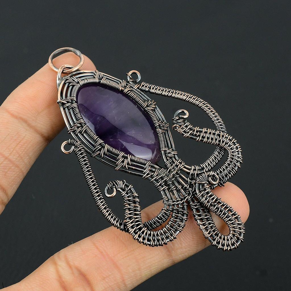 Amethyst Pendant Gemstone Jewelry, 999 Copper Wire Wrapped Pendant, Gift For Women Handmade Pendant