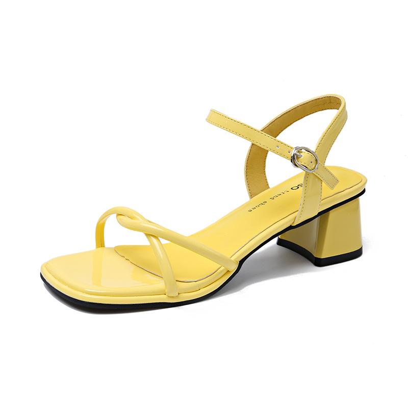 Fashion Women's Shoes 2025 Summer New Fashion Square Heels Sandals Sweet Lightweight Cross Strap Buckle Square Toe High Heels