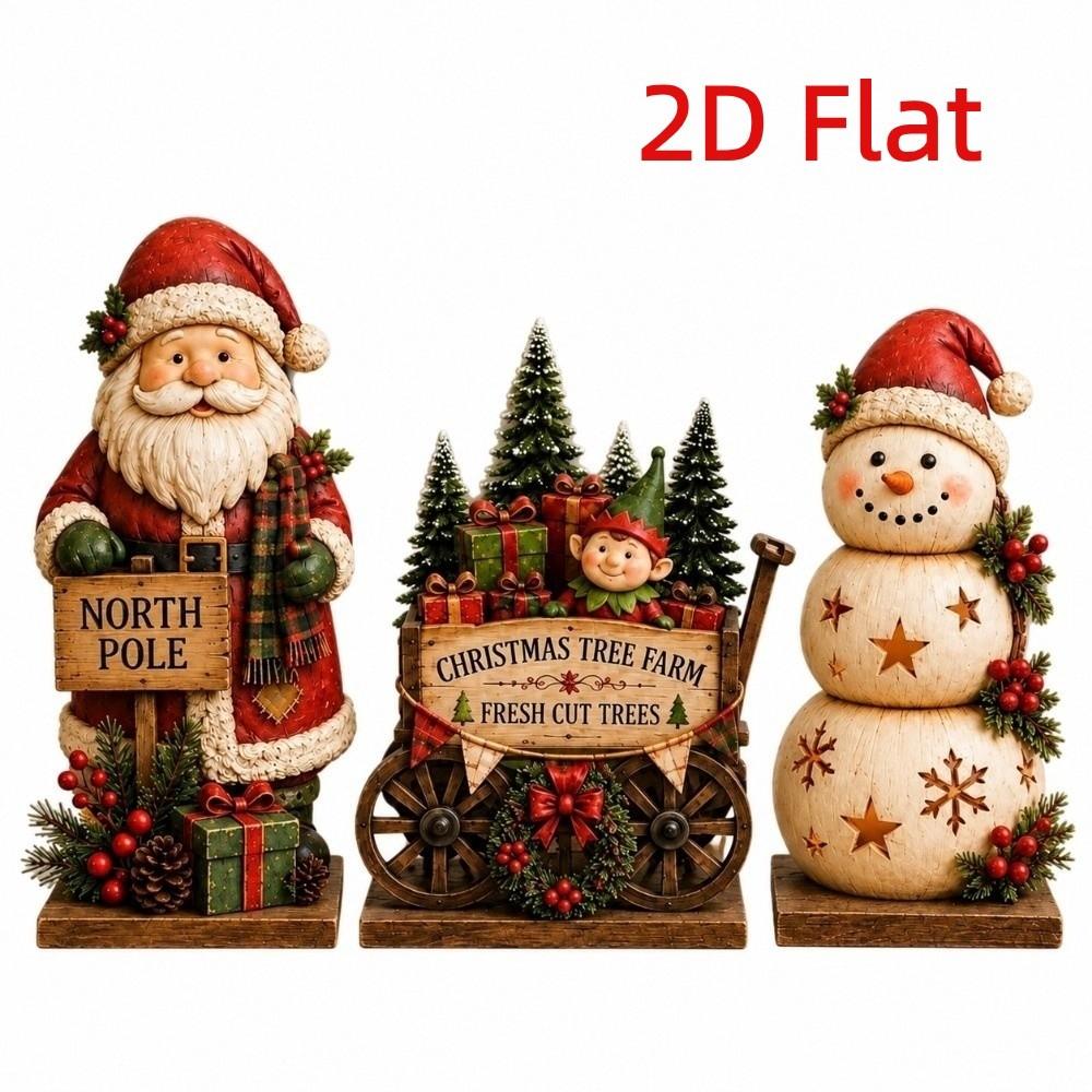 3Pcs Vintage Style Wooden Christmas Ornaments Rustic Style Christmas Figurines Home Decor