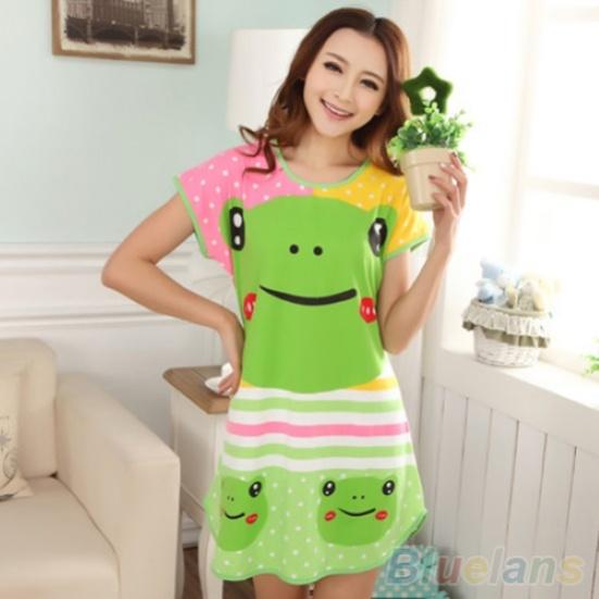 Cute Women Cartoon Panda Sleepwear Pajamas Short Sleeve Sleepshirt Nightdress