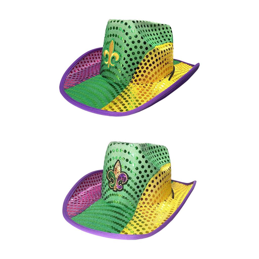 Sequin Cowboy Hat for Women Men Decoration Photo Props Novelty Funny Mardi Gras Hat for Rave Nightclub Cosplay Celebration Party