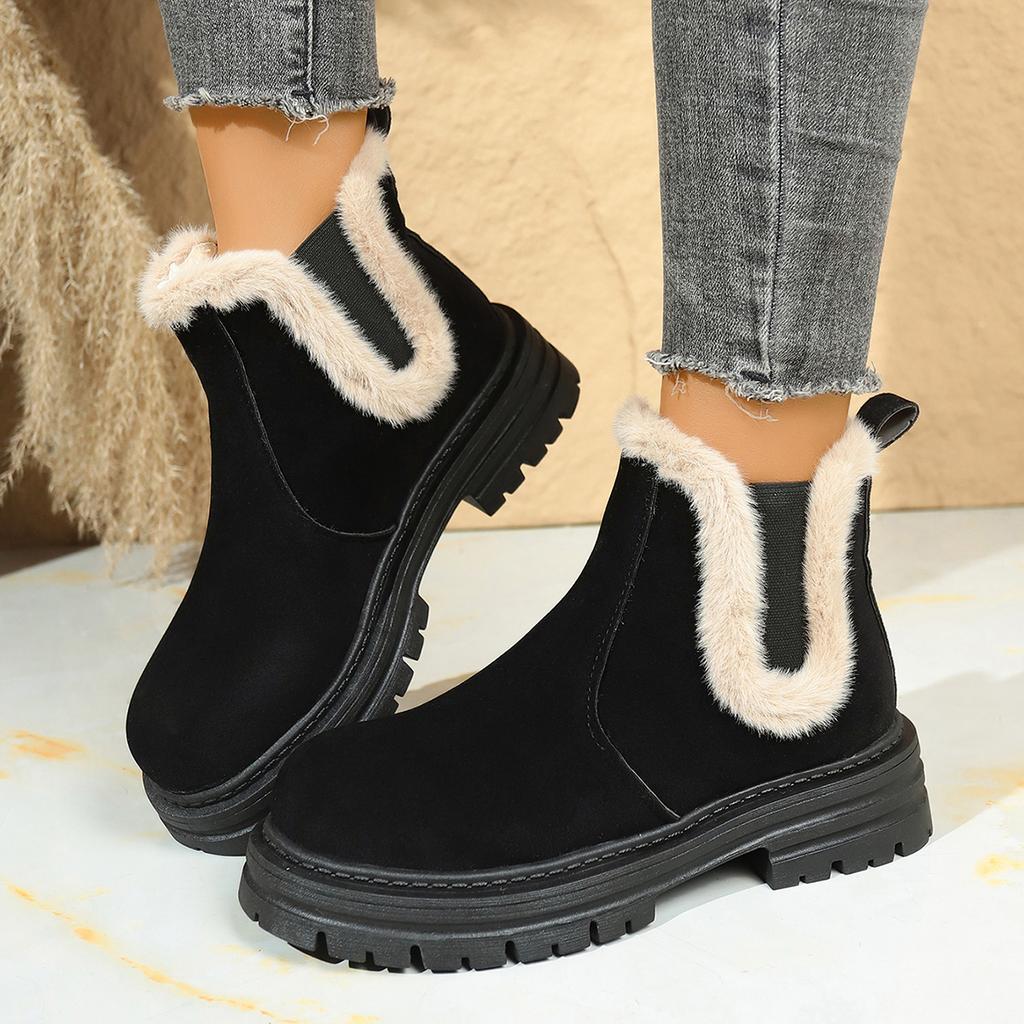 Luxury Fluffy Fur Thick Bottom Suede Snow Boots Women Winter Warm Plush Ankle Boots Plus Size Women's Chelsea Short Booties
