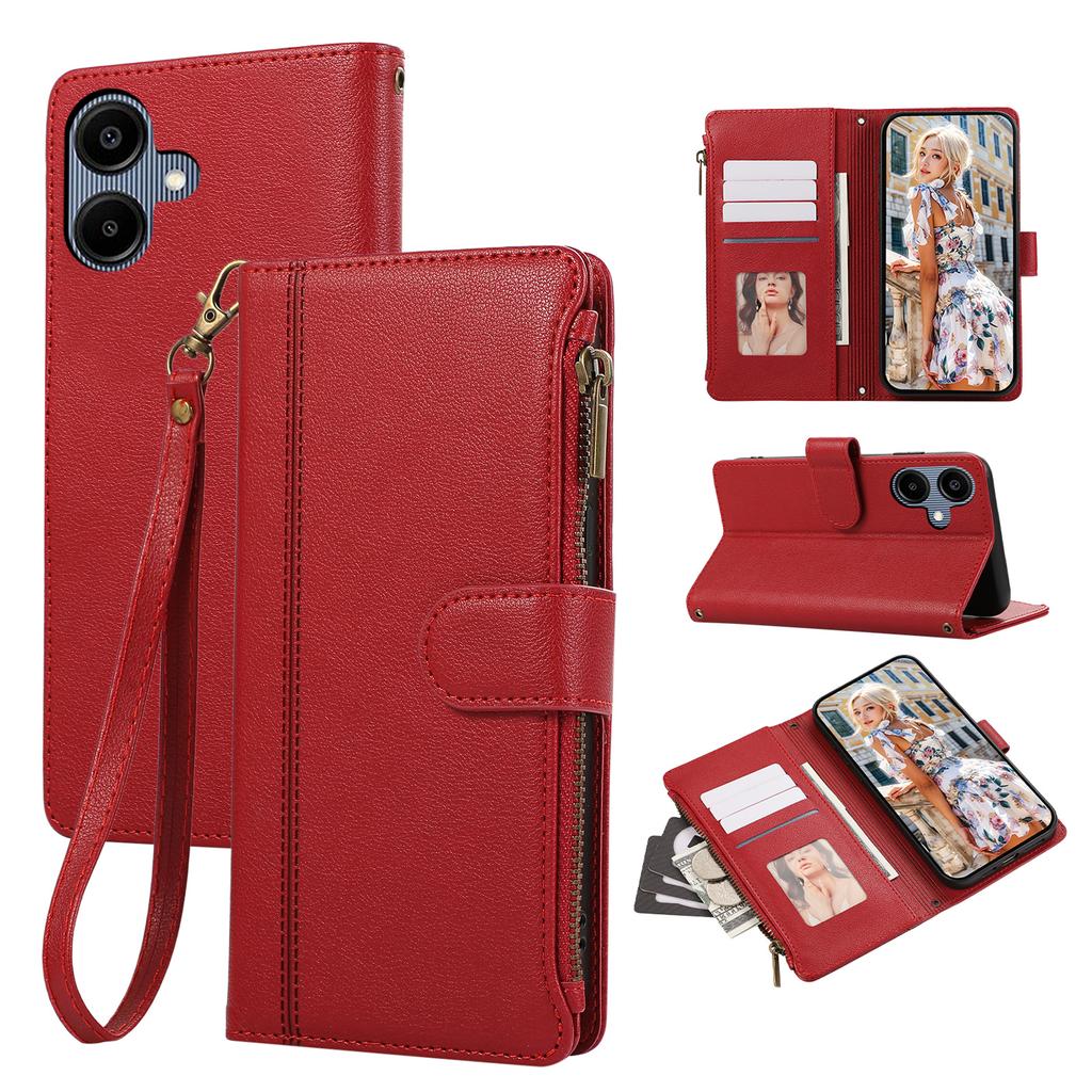 For Samsung Galaxy A05 4G Case Multi Card Slots Zipper Leather Phone Cover with Wrist Strap