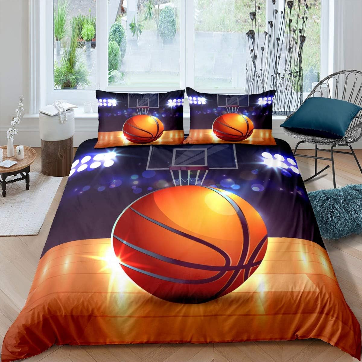 

Basketball Duvet Cover Ball Sport Theme Basketball Court Bedding Set Twin Queen Basketball Quilt Cover For Boys Girls Room Decor EU Single(135x200cm)