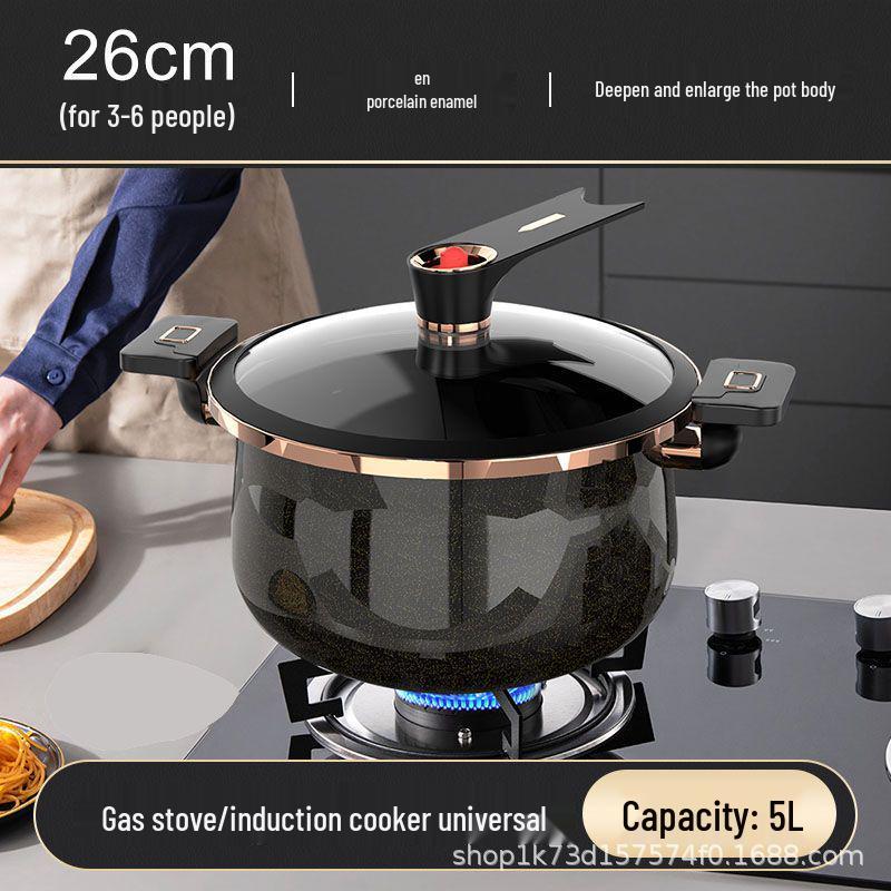 

Эмалированная эмалированная кастрюля с двумя ручками с антипригарным покрытием для тушения и приготовления пищи на газовых или индукционных плитах Enamel Micro-Pressure Soup Pot