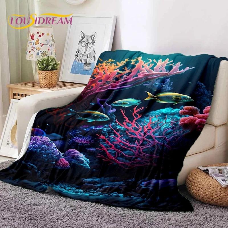 3D Vízalatti Világ Tengerfenék Delfin Rajzfilm Puha Flanel Takaró Ágyakhoz Hálószobába Kanapéra Piknikhez, Dobótakaró Kültéri Szabadidőhöz