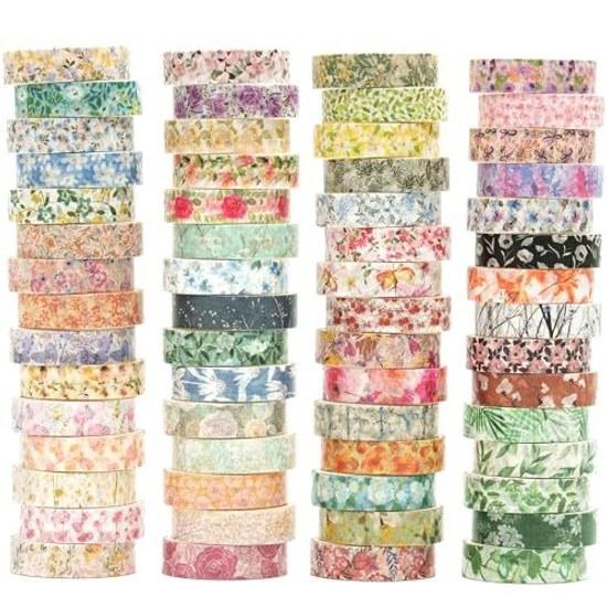 Masking tape 60 pieces set blooming flower pattern washi collection cute thin strips DIY craft journal planner scrapbook wrapping gift decoration