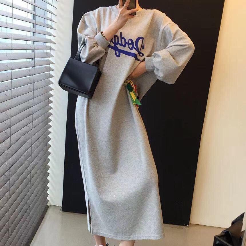 Women's Fashion Fall Winter Long Sleeve O-Neck Loose Waistline Casual Dresses